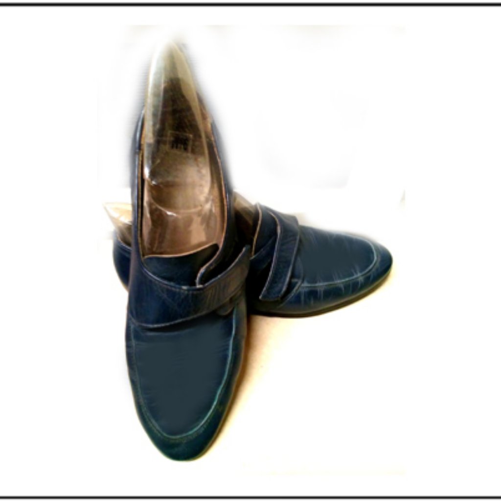 Rare  Unique Blue Leather Velcro HandMade Shoes Made In Finland